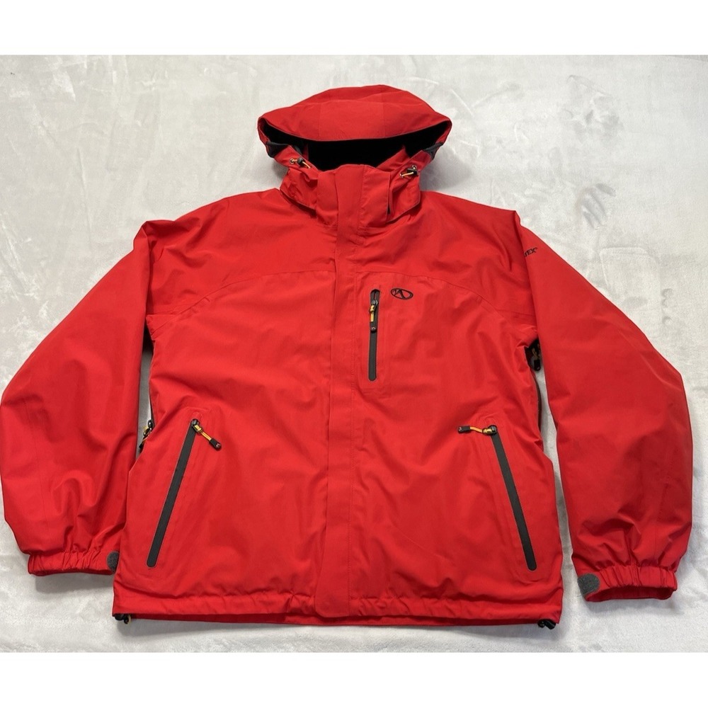 Marker Goretex Ski Jacket Men Medium Red Full Zip Hooded Lined Vented Snowboard
